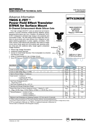 MTV32N20E datasheet - TMOS POWER FET 32 AMPERES 200 VOLTS RDS(on) = 0.075 OHM