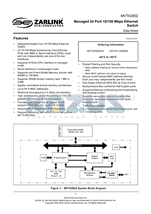 MTVX2602 datasheet - Managed 24 Port 10/100 Mbps Ethernet Switch