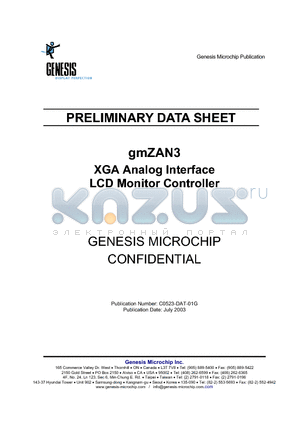 GMZAN3 datasheet - XGA ALALOG INTERFACE LCD MONITOR CONTROLLER