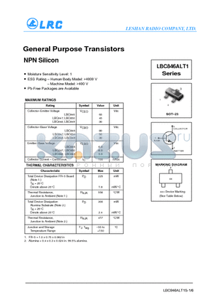 LBC850 datasheet - General Purpose Transistors NPN Silicon