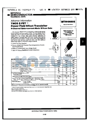 MTW4N80 datasheet - TMOS E-FET POWER FIELD EFFECT TRANSISITOR N-CHANNEL ENHANCEMENT-MODE SILICON GATE