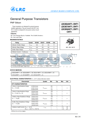LBC856BWT1 datasheet - General Purpose Transistors PNP Silicon