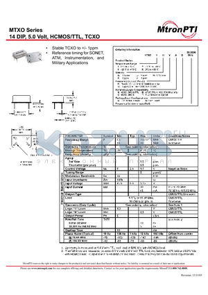 MTXO1EVCD datasheet - 14 DIP, 5.0 Volt, HCMOS/TTL, TCXO