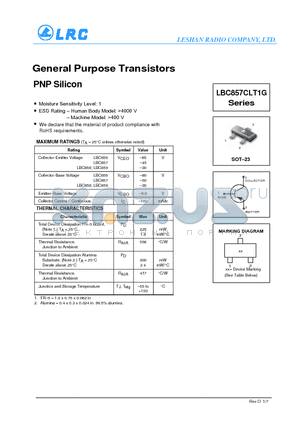 LBC857CLT1G datasheet - General Purpose Transistors PNP Silicon