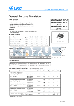 LBC857CWT1G datasheet - General Purpose Transistors PNP Silicon