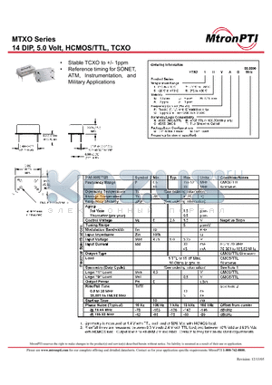 MTXO1HFCD datasheet - 14 DIP, 5.0 Volt, HCMOS/TTL, TCXO