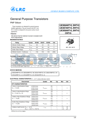 LBC858AWT1G datasheet - General Purpose Transistors PNP Silicon