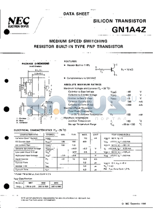 GN1A4Z datasheet - MEDIUM SPEED SWITCHING RESISTOR BUILT-IN TYPE PNP TRANSISTOR