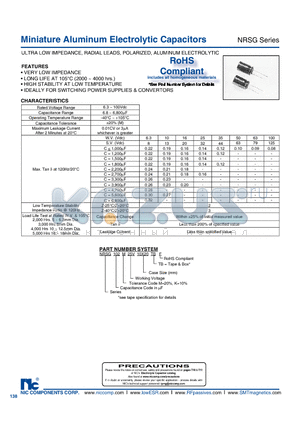 NRSG150M100V8X11.5TRF datasheet - Miniature Aluminum Electrolytic Ca pac i tors