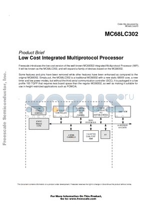 MC68LC302PU16 datasheet - Low Cost Integrated Multiprotocol Processor