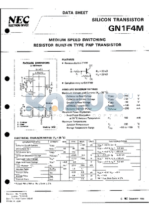 GN1F4M datasheet - MEDIUM SPEED SWITCHING RESISTOR BUILT-IN TYPE PNP TRANSISTOR