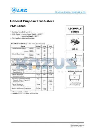 LBC858CLT1G datasheet - General Purpose Transistors PNP Silicon