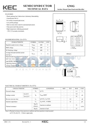 GN1G datasheet - Surface Mount Glass Passivated Rectifier