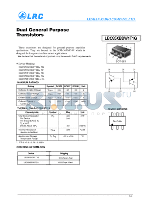 LBC85XBDW1T1G datasheet - Dual General Purpose Transistors