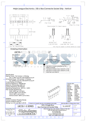 LBCSS-1-S datasheet - .100 cl Single Row Box Connector Socket Strip