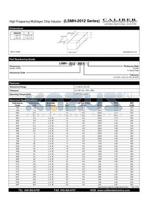 LSMH-2012-2N7J-B datasheet - High Frequency Multilayer Chip Inductor