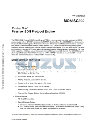 MC68SC302PU20 datasheet - Passive ISDN Protocol Engine