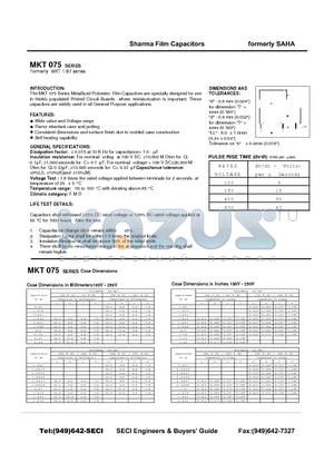 MKT075 datasheet - Sharma Film Capacitors