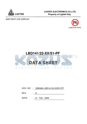 LBD141-22-XX-S1-PF datasheet - BAR DIGIT LED DISPLAY
