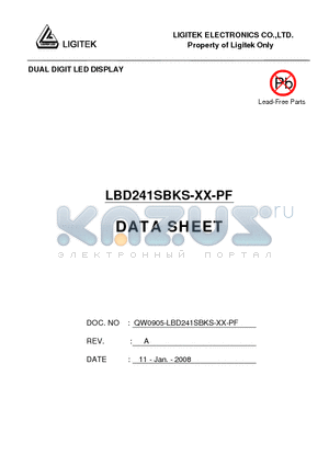LBD241SBKS-XX-PF datasheet - DUAL DIGIT LED DISPLAY