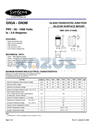 GN3K datasheet - GLASS PASSIVATED JUNCTION GLASS PASSIVATED JUNCTION