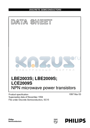 LBE2009S datasheet - NPN microwave power transistors