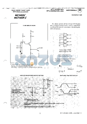 MC7403P datasheet - QUAD 2-INPUT NAND GATE WITH OPEN COLLECTOR