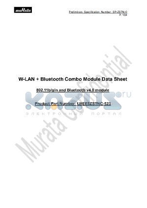 LBEE5ZSTNC-523 datasheet - W-LAN  Bluetooth Combo Module