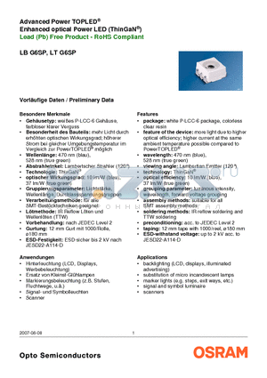 LBG6SP datasheet - Advanced Power TOPLED Enhanced optical Power LED