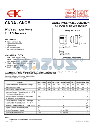 GNOA datasheet - GLASS PASSIVATED JUNCTION SILICON SURFACE MOUNT