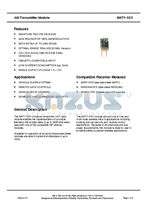 MKT1-434 datasheet - AM Transmitter Module