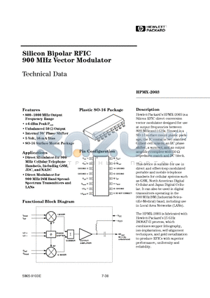HPMX-2003 datasheet - Silicon Bipolar RFIC 900 MHz Vector Modulator