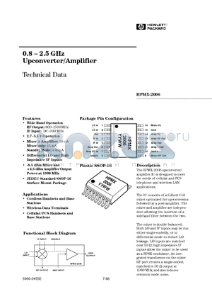 HPMX-2006-TR1 datasheet - 0.8 - 2.5 GHz Upconverter/Amplifier