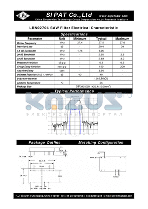 LBN02704 datasheet - SAW Filter Electrical Characteristic