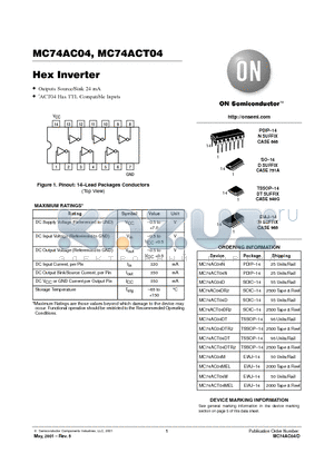 MC74AC04DR2 datasheet - Hex Inverter