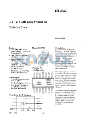 HPMX-3003-TR1 datasheet - 1.5 - 2.5 GHz LNA Switch PA