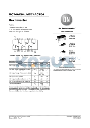 MC74AC04DTR2G datasheet - Hex Inverter