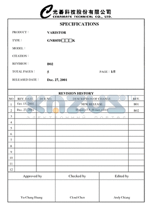 GNR05D121K datasheet - VARISTOR