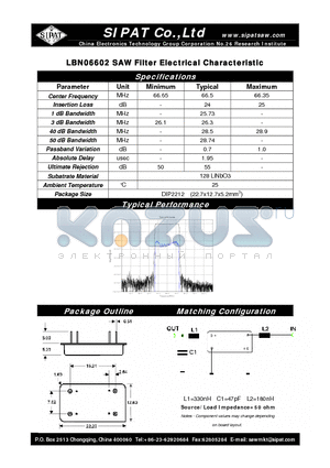 LBN06602 datasheet - SAW Filter Electrical Characteristic