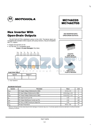 MC74AC05N datasheet - HEX INVERTER WITH OPEN-DRAIN OUTPUTS