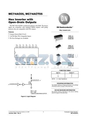 MC74AC05NG datasheet - Hex Inverter with Open−Drain Outputs