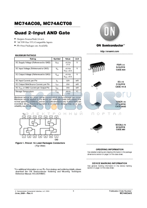 MC74AC08D datasheet - QUAD 2-INPUT AND GATE