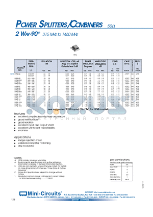 HPQ-05W datasheet - POWER SPLITTERS/COMBINERS