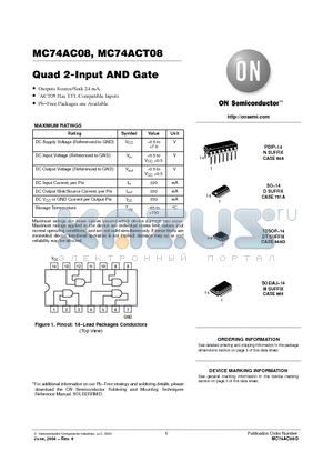 MC74AC08N datasheet - QUAD 2-INPUT AND GATE