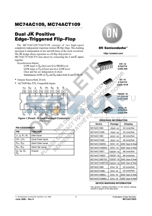 MC74AC109DT datasheet - Dual JK Positive Edge−Triggered Flip−Flop