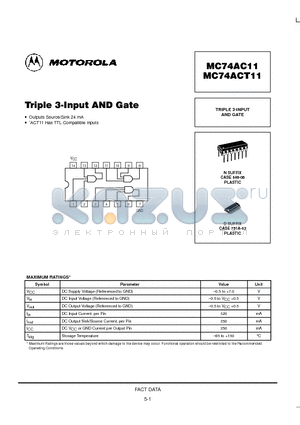MC74AC11 datasheet - TRIPLE 3-INPUT AND GATE