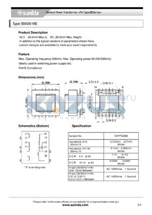 EE4128 datasheet - General Power Transformer <Pin Type:EE Series>