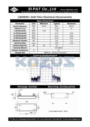 LBN08801 datasheet - SAW Filter Electrical Characteristic