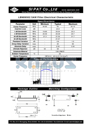 LBN09502 datasheet - SAW Filter Electrical Characteristic
