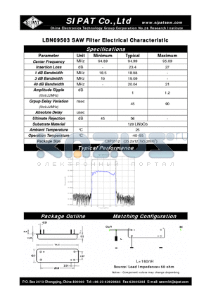 LBN09503 datasheet - SAW Filter Electrical Characteristic